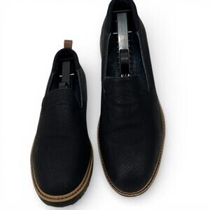 DR SCHOLLS Sidekick Black Embossed Leather Comfort Wedge Loafers 9MWorkwear